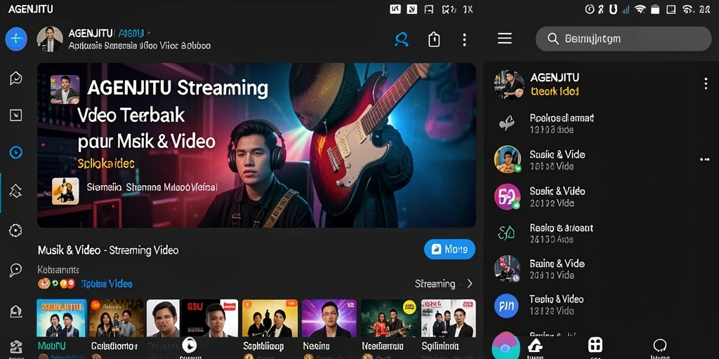 Antarmuka AGENJITU menampilkan berbagai pilihan video musik dan streaming.