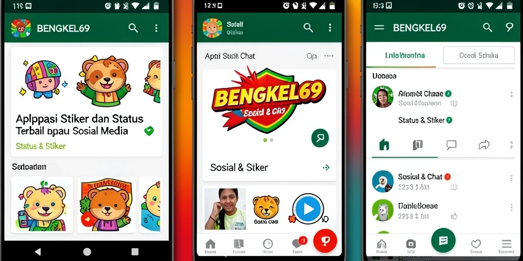 Tampilan antarmuka BENGKEL69 yang menarik dengan fitur Status & Stiker.