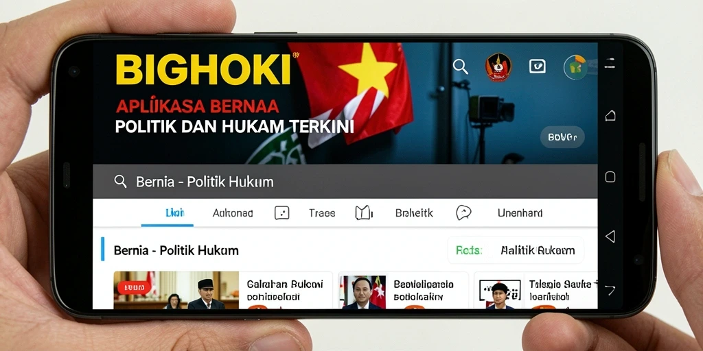 Antarmuka aplikasi BIGHOKI menampilkan berita politik dan hukum terkini.