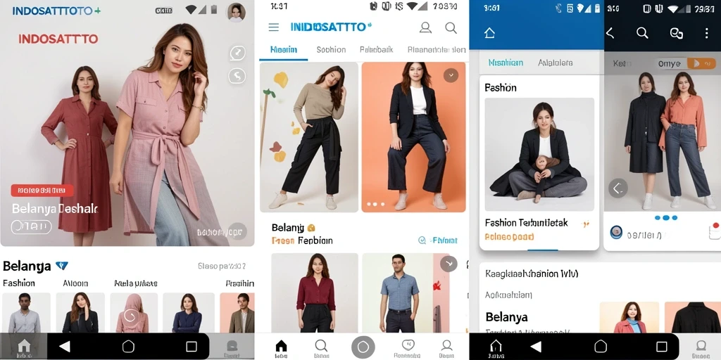 Antarmuka aplikasi INDOSATTOTO yang menarik untuk belanja fashion.