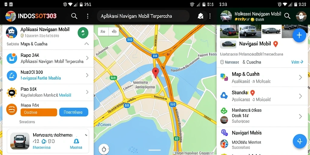 Tampilan antarmuka utama aplikasi INDOSLOT303 dengan fitur navigasi mobil.