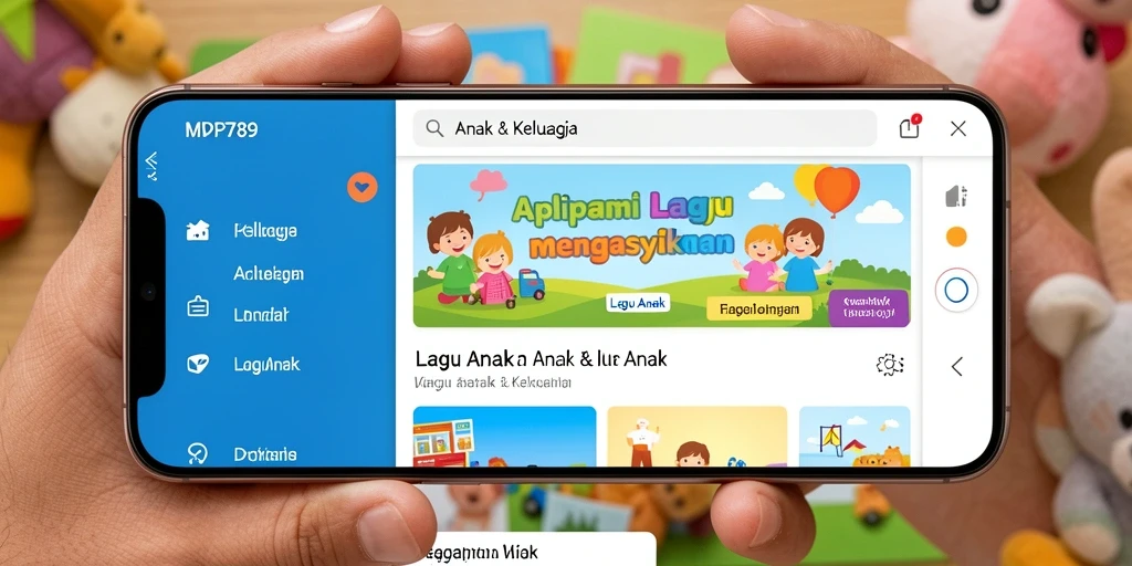 Antarmuka aplikasi MVP789 dengan lagu anak yang menyenangkan.