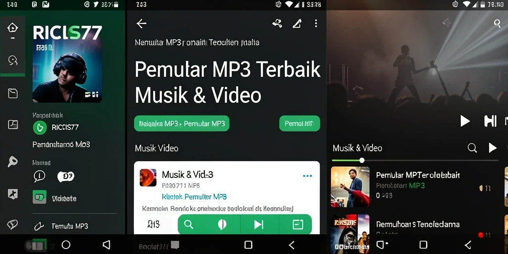 Antarmuka aplikasi RICIS77 dengan fitur Pemutar MP3 yang menarik.