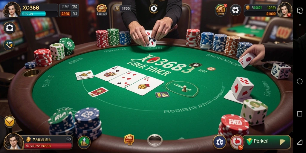 Tampilan antarmuka permainan Poker yang menarik dan interaktif.